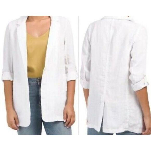 H Halston NWT white 100% linen boyfriend blazer small - Picture 1 of 14